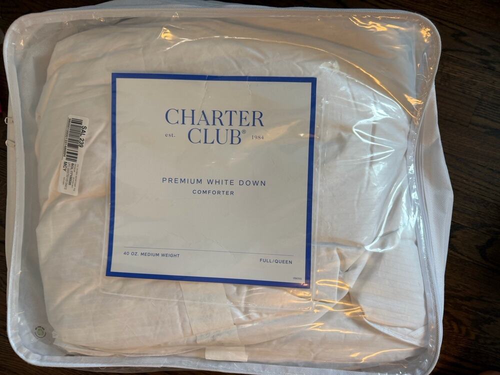 Charter Club Premium White Down Comforter Full/Queen Size Medium Weight NWT $470
